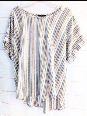 Nwot Kim & Cami Pastel Striped Short-Sleeve Top W/ Slight High Low Hem Size 3X